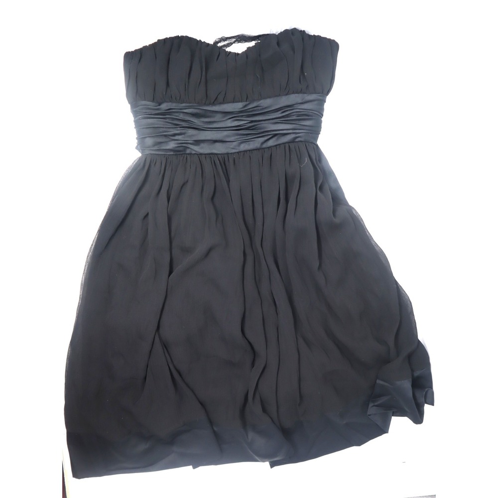 Black Strapless Dress 0 BCBGeneration Women Ruched Chiffon Satin Bow Goth Mini